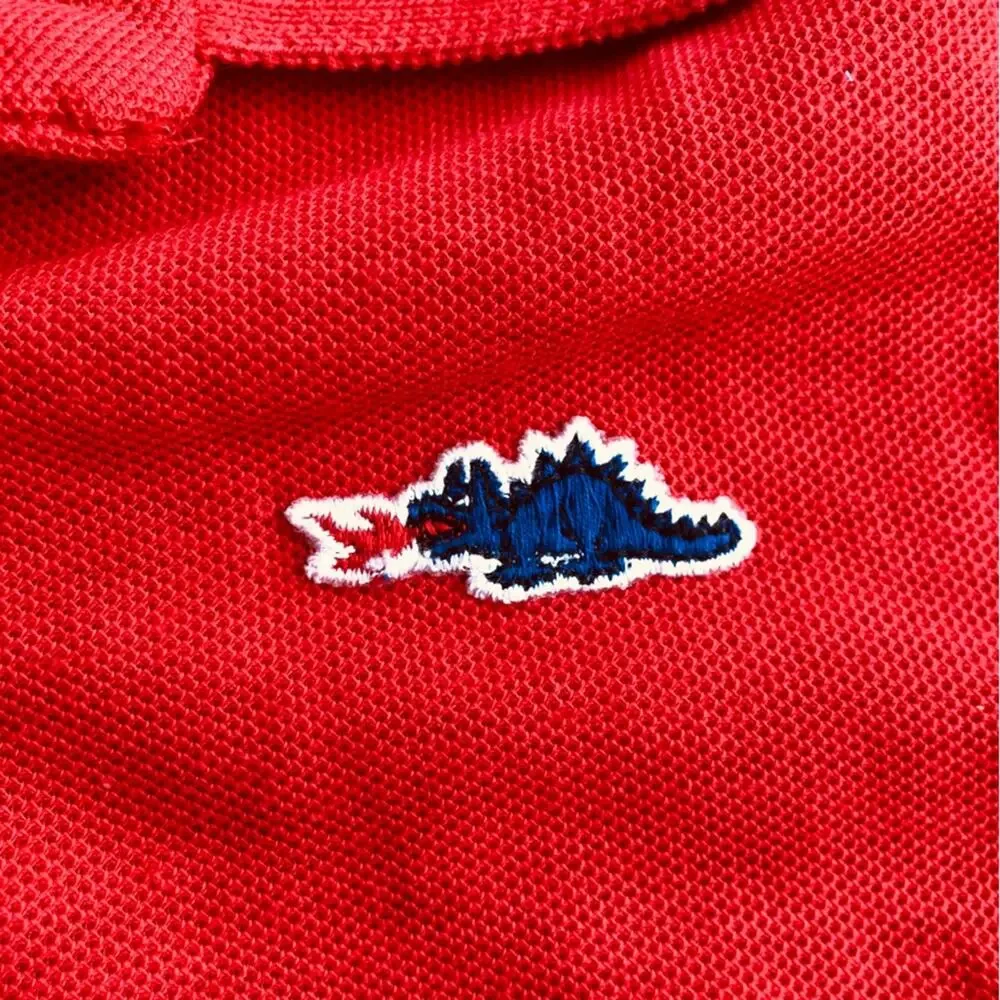 Vintage Kids Bright Red Polo Fire Breathing Dragon Chest Logo Knit Boys 20 Prep